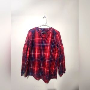 Tommy Hilfiger Plaid Womens Blouse With Button at Wrists Size Medium 100% Cotton